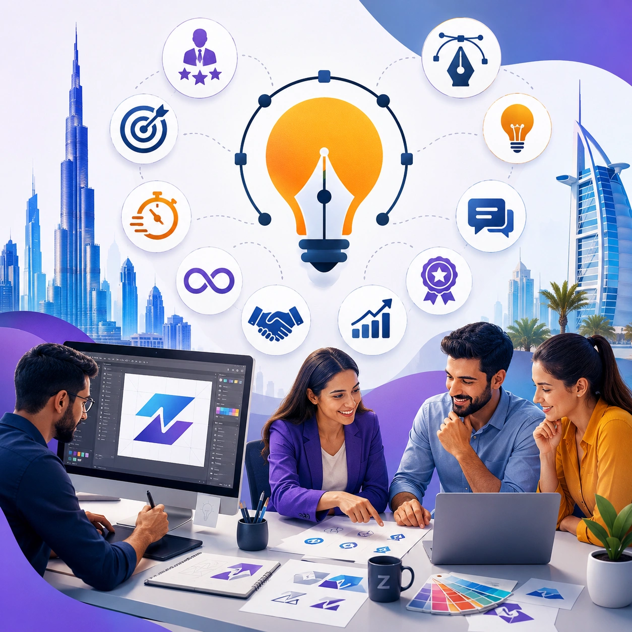 Custom logo design in Dubai tailored to reflect your business identity and brand values